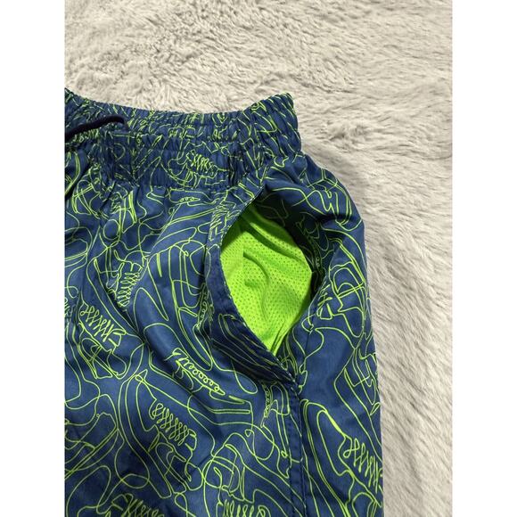 Nike Swim Trunks Boys Small Blue Green Swoosh Sneaker Print Drawstring Shorts - Picture 4 of 8